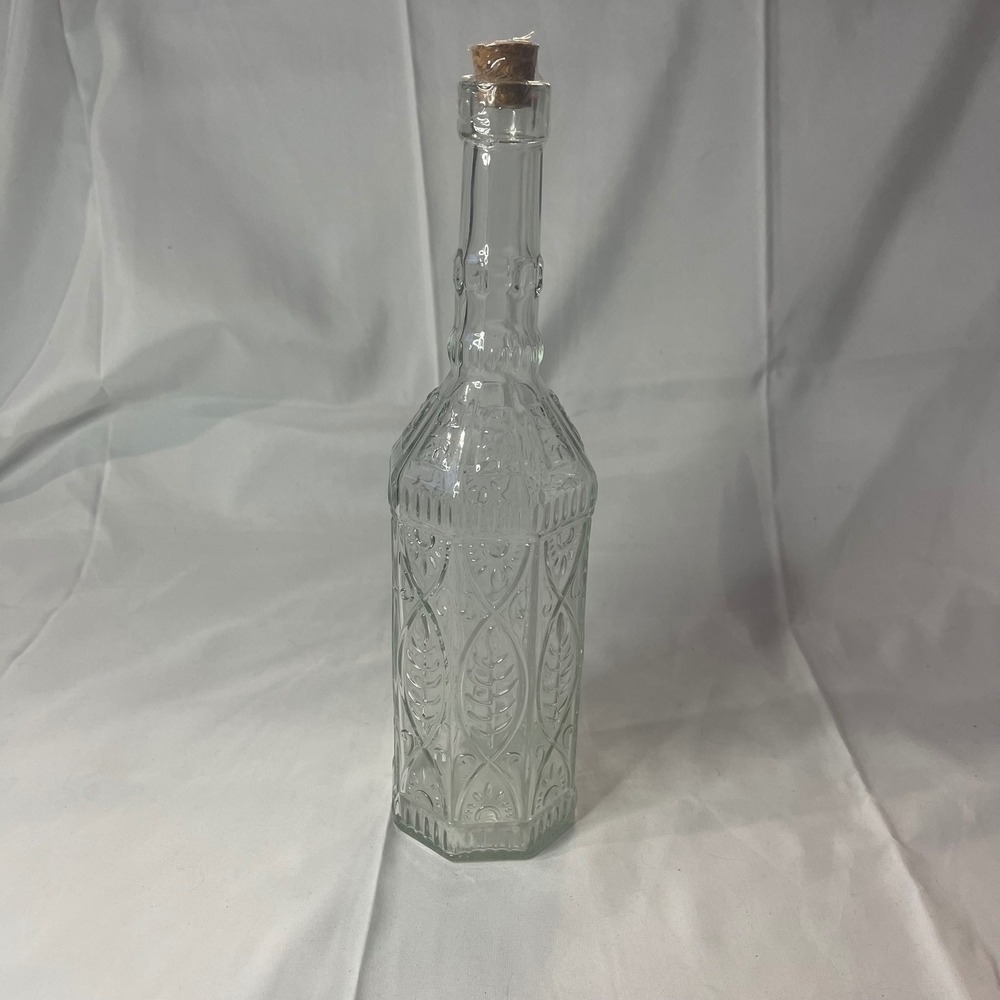 Vintage Clear Embossed Glass Bottle Hexagonal Wheat Pattern Decorative Decanter